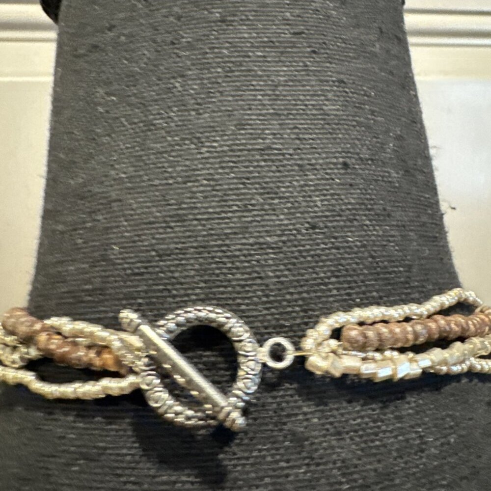NEW Seed Bead Multi Layer Gold Tone Brown Multistrand Beaded Necklace 15" Drop - Picture 6 of 11